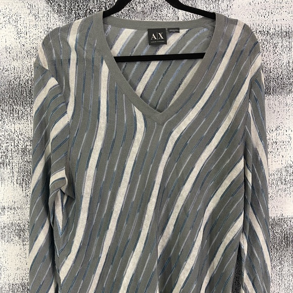 SHEER EARLY 00´s ARMANI EXCHANGE TOP SILVER WHITE BLUE - Picture 3 of 5